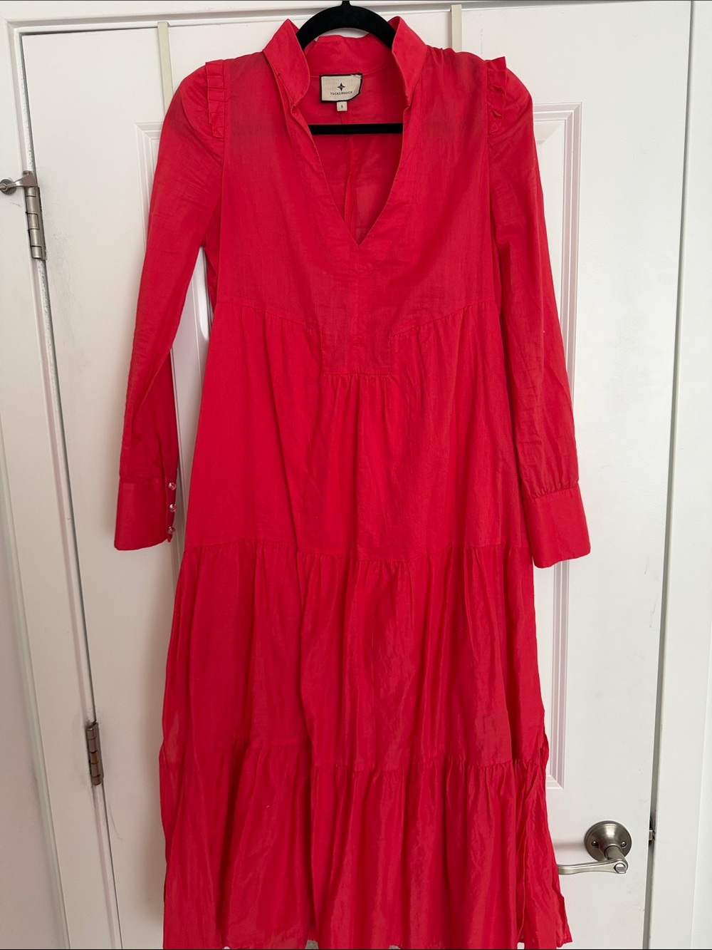 Tuckernuck Long-Sleeve Tiered Dress in Bright Red